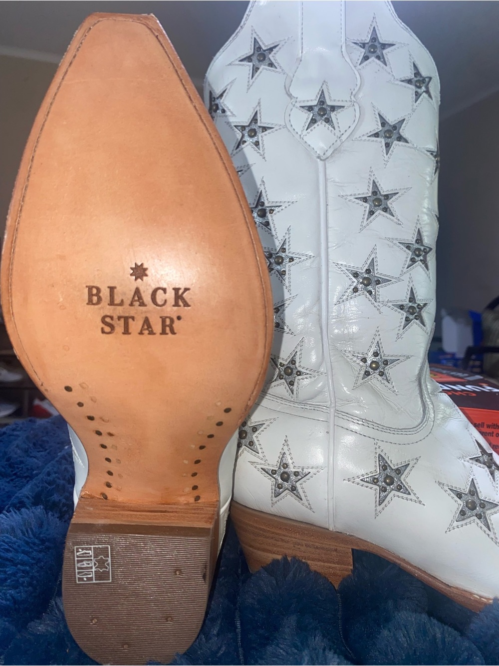 Black Star White Star-Embellished Western Heeled Boots